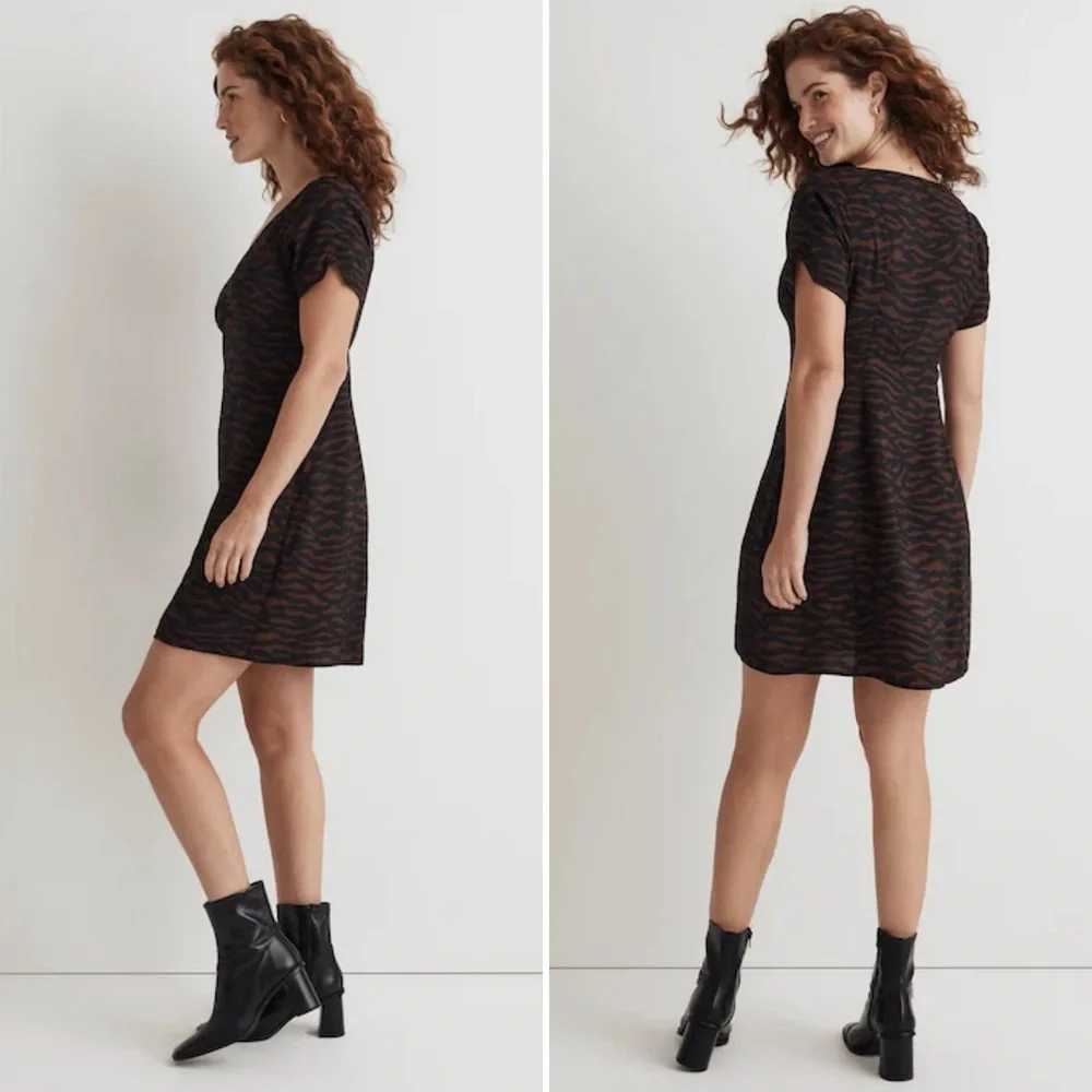 NWT Madewell V-Neck Mini Dress Abstract Animal Print Size 14 - Picture 3 of 10